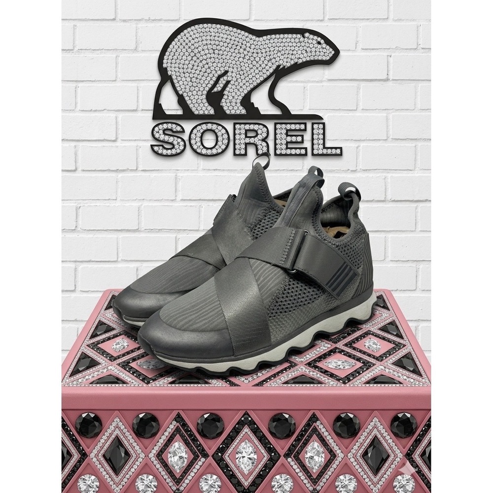 Sorel Kinetic 🩶🩷🩶Sneak Grey Mesh Cross‎ Strap Sneakers Womens  sz 10